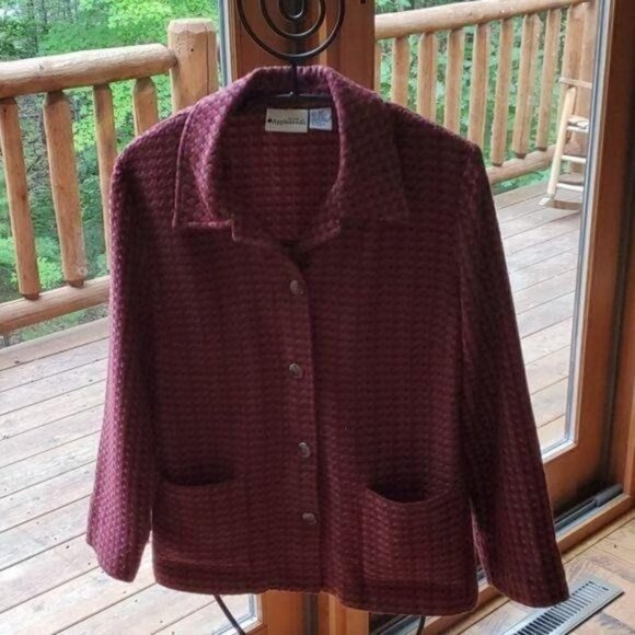 Appleseed's Burgandy Plaid Full Buttoned Sz. 12P Jacket with Pockets - Picture 1 of 5